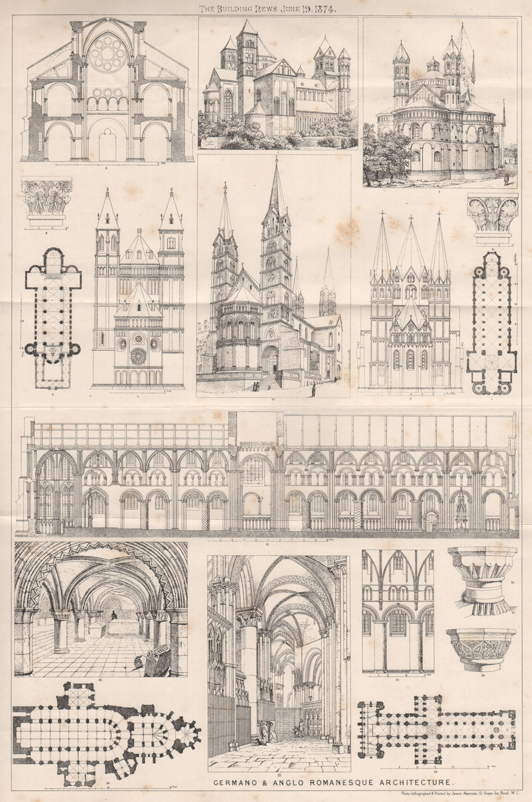 Germano & Anglo Romanesque, architecture. Architecture 1874 old antique print